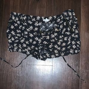 Black floral dress shorts
